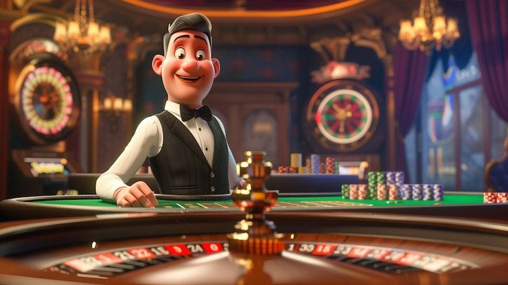 Live casino studio with multiple game tables and dealers